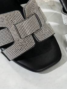 女士水钻H型露趾低跟时尚优雅派对晚宴凉鞋，适合搭配连衣裙 - 黑色 - 查看 6