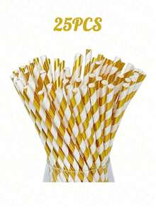 Canudos de papel com estampa dourada em vários padrões (25/50/100/200 unidades). Ideais para sucos, milk-shakes, coquetéis de verão, festas de formatura, Natal, casamentos, aniversários, praia, volta às aulas e decoração de dormitórios. - Ver 13