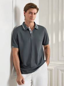 Officeau Men's Striped Short Sleeve Casual Commuting Polo Shirt - Grey - View 4