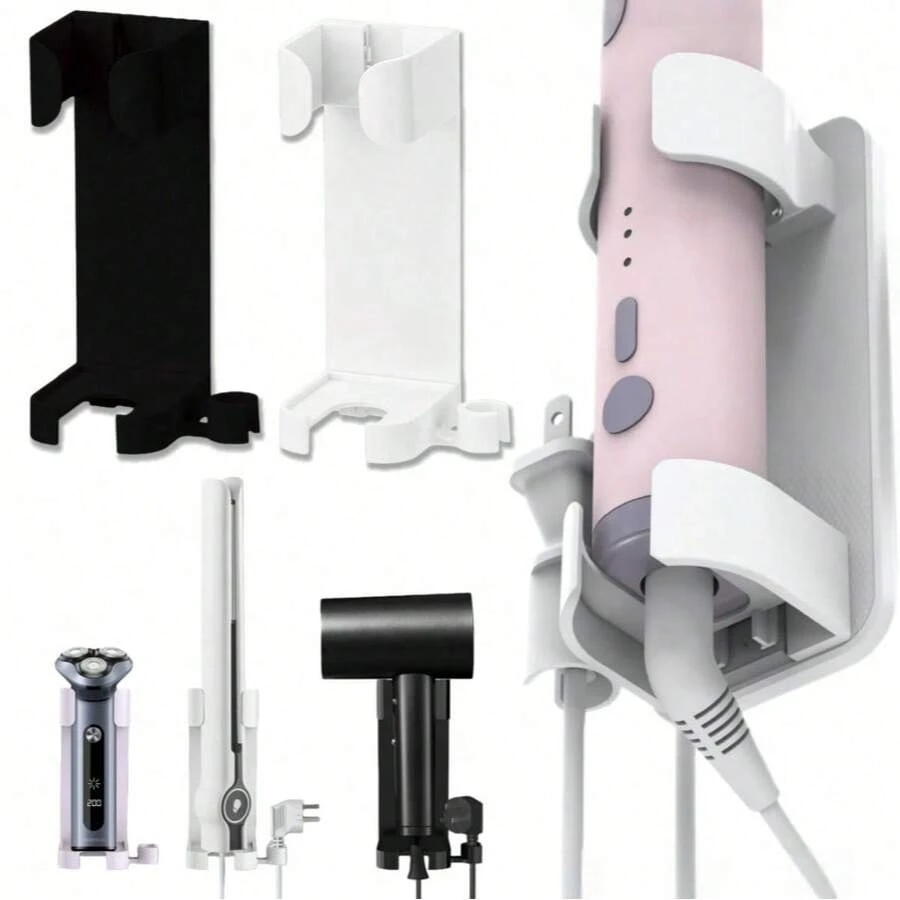 1 Giá đỡ máy uốn tóc không cần khoan lỗ - Giá để máy uốn tóc và máy sấy tóc không gây hư hại, Giá đựng dụng cụ bằng nhựa đa chức năng, Tiết kiệm không gian cho phòng tắm/phòng ngủ (Đen trắng) - Nhiều màu - Xem 1