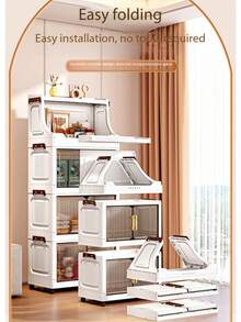 1pc Multi-Layer Foldable Storage Cabinet, Household Simple Foldable Plastic Cabinet, Large Capacity For Snacks, Sundries, Clothes, Toys - White - View 10