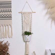 1pc Handmade Cotton Rope Hanging Plant Holder With Wooden Beads, 5 Styles Available For Indoor And Outdoor Boho Home And Garden Decor - Hanging Basket - View 7