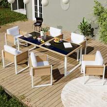 Polyrattan Dining Table And Chair Set, Garden Furniture, 6-Person Garden Dining Set With Armchairs, Removable And Washable Fabric Covers - 白色 - 查看 3