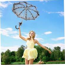 1把可爱甜美洛丽塔蕾丝直柄新娘阳伞，适合婚礼和角色扮演 - 彩色 - 查看 4