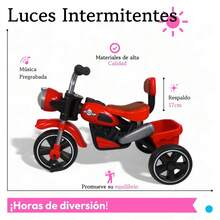 THE BABY SHOP Triciclo Infantil Cómodo Con Luces y Sonido TEKTR518 Producto de calidad Diseño moderno Uso diario Perfecto para regalo Duradero Fácil de usar Ideal para ocasiones especiales - Rojo - Ver 2
