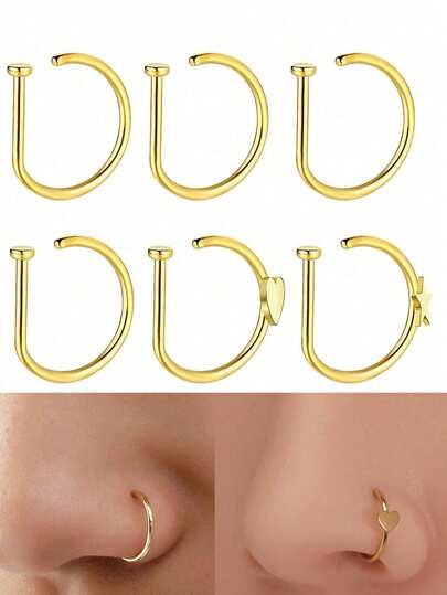 3 chiếc khuyên mũi giả bằng thép không gỉ hình chữ D dành cho nữ. Khuyên tai nam. Trang sức kẹp mũi không xỏ lỗ thời trang và thoải mái, khuyên mũi giả hình chữ D, khuyên mũi nữ, khuyên mũi có lỗ, lỗ xỏ mũi giả, khuyên tai giả, lỗ xỏ mũi, móng mũi.
