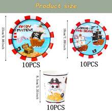 Cartoon Pirate Disposable Tableware Set, 7/9 Inch Party Plates, Disposable Paper Plates, Cups, Napkins, Suitable For Holidays, Weddings, Engagements, Birthdays, Parties, Celebrations - Multicolor - View 9