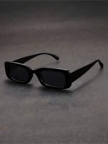 1pc Y2K Square Frame Cute Casual Party Fashion Glasses For Men And Women Retro Fashion Glasses - 亮黑框灰片 - 查看 4