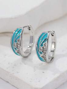 Luxury Copper Crafted Earrings With Mountain & Hill Pattern, Inlaid Cubic Zirconia, Small Hoop Earrings For Women - Silver - View 2