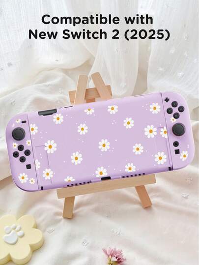 1 pieza Funda protectora para modelo OLED de Switch, de material TPU suave con estampado de margaritas y lunares, anti-caídas y a prueba de polvo, disponible en varios colores, adecuada para gamers de Switch, elegante y fresca funda protectora de Switch