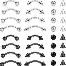 眉钉饰品 医用钢垂直唇钉 弯杆迷你眉环 耳骨环 肚脐环 男女通用 20g 16g 6mm/8mm/10mm/12mm - 眉釘混合色 - 查看 1