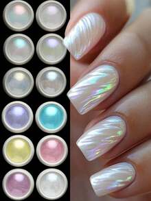 12/6盒装极光珍珠美甲粉，彩虹变色龙闪粉，Y2K美人鱼美甲DIY装饰珍珠哑光粉 - 彩色 - 查看 11
