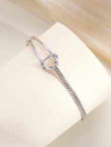 1pc S925 Sterling Silver Fashionable Minimalist Elegant Geometric Patchwork Bracelet, Versatile Daily Wear For Women - Silver - View 3