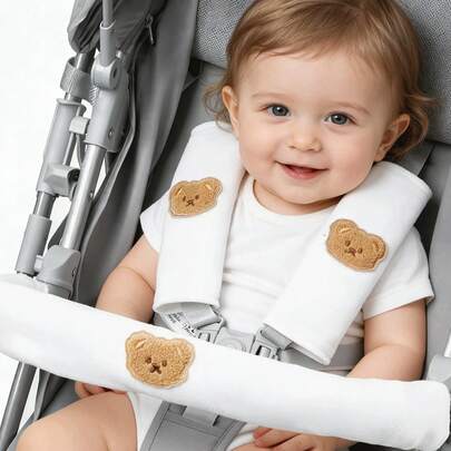 [Oeko-Tex] Baby Stroller Pad & Shoulder Pad, Double-Sided Cartoon Design, Soft & Skin-Friendly Shoulder Pad, Armrest Cover, Suitable For Daily Use With Newborns, All Seasons