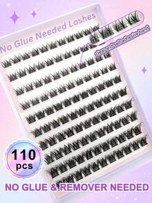 110片自粘假睫毛簇，蓬松柔软，6-14毫米混合长度，猫眼和狐狸眼款式，DIY自粘预涂胶睫毛嫁接，自然卷翘，无需胶水，无需卸妆，猫眼睫毛 - D - 查看 10