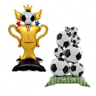 2件套足球主题支架奖杯足球堆铝箔气球足球派对用品足球主题生日派对装饰足球迷装备装饰