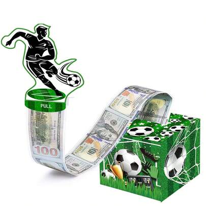 Hộp đựng tiền chủ đề trận bóng đá, kèm thiệp chúc mừng sinh nhật và 50 túi quà bất ngờ trong suốt, thích hợp cho tiệc sinh nhật, Halloween, Lễ Tạ ơn, Giáng sinh.