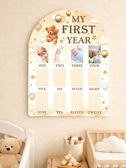 1件装木质婴儿纪念相框，新生儿日历照片展示板，婴儿派对装饰，新生儿周岁里程碑相框，生日装饰，婴儿派对装饰，育婴室用品，婴儿童年纪念板，送给男宝宝和女宝宝的礼物