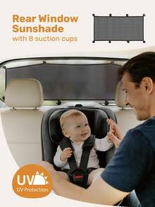 1Set Car Rear Window Sunshade With 8 Suction Cups, Universal Fit Car Back Window Shade For Baby, Ideal For Families With Kids' Daily Commute & Travel - Black - View 1