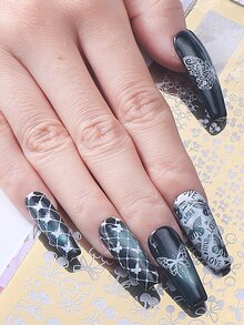 Khuôn dập móng tay kiểu Pháp hình hoa bướm vàng, khuôn dập móng nghệ thuật bằng kim loại kiểu Pháp, khuôn dập móng bằng thép không gỉ có thể tái sử dụng, dụng cụ làm móng DIY cho tiệm nail, mùa xuân/hè. - Vàng - Xem 8
