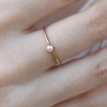 1枚简约18K镀金精致四爪珍珠戒指，适合日常佩戴 - 金色 - 查看 8