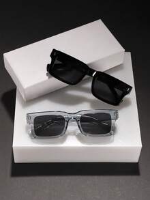 2 buc ochelari pătrați la modă pentru bărbați, ramă clasică de culoare solidă, lentile colorate moi, ușori, potrivire perfectă, ținută de călătorie zilnică, cu cutie pentru ochelari - Multicolor - Vizualizare 5
