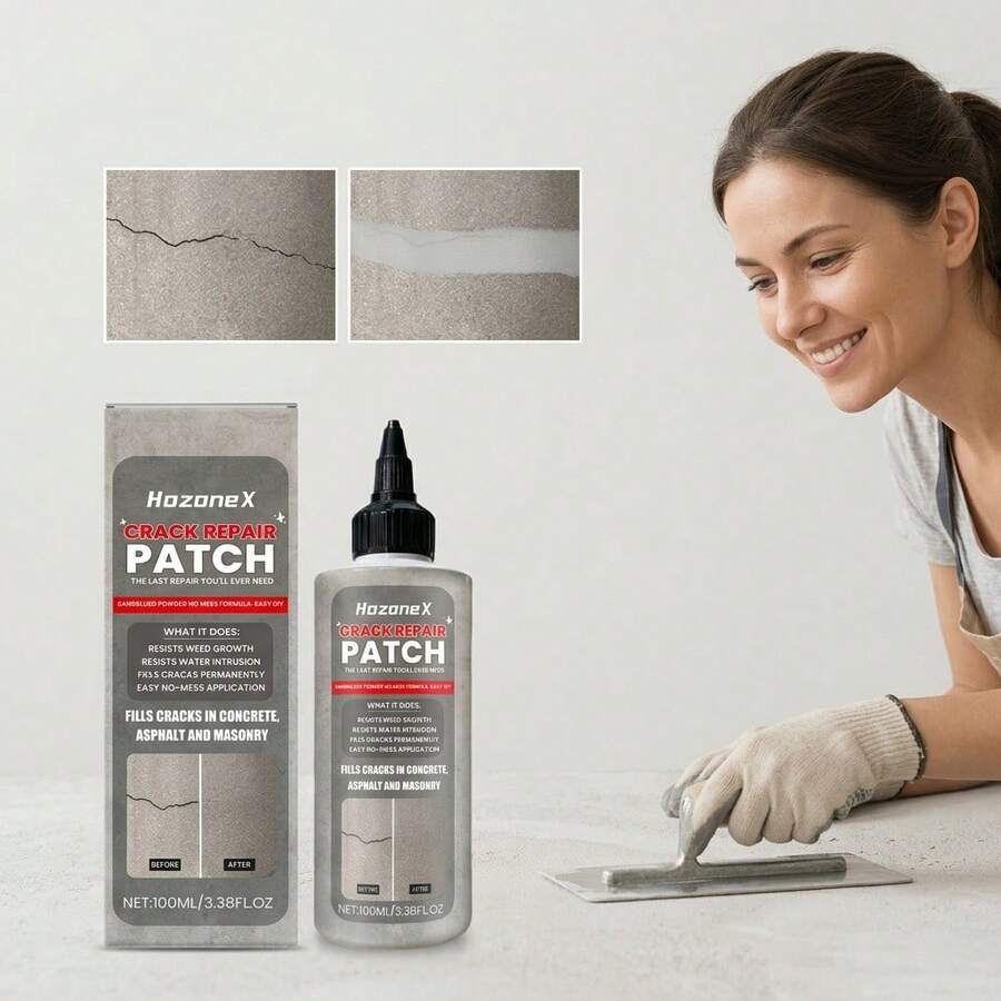 HozoneX Concrete Crack Repair Patch - Waterproof Asphalt & Masonry Crack Filler, Easy DIY No Mess Formula, Permanent Repair For Wall Driveway Sidewalk Garage Floor, Resists Grass & Water Intrusion, 100ML - Crack Repair Agent - View 1