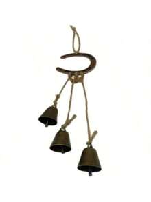 Wooden & Metal Horseshoe Wind Chime With Hemp Rope And Brass Bells - Ideal For Patio Or Porch Decor - Copper Coin - View 3