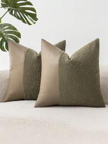 1 chiếc vỏ gối trang trí phối da PU và vải chenille màu kaki, kiểu dáng tối giản Bắc Âu, mềm mại và thoải mái, có khóa kéo ẩn, phù hợp cho phòng khách, phòng ngủ, phòng ăn. - Màu Khaki - Xem 12