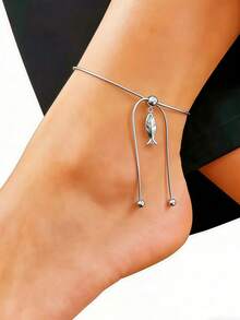 2pcs/Set Fashionable Minimalist Heart Anklets, Daily Wear, Party, Beach, Jewelry Accessory With Random Beads - Black - View 12