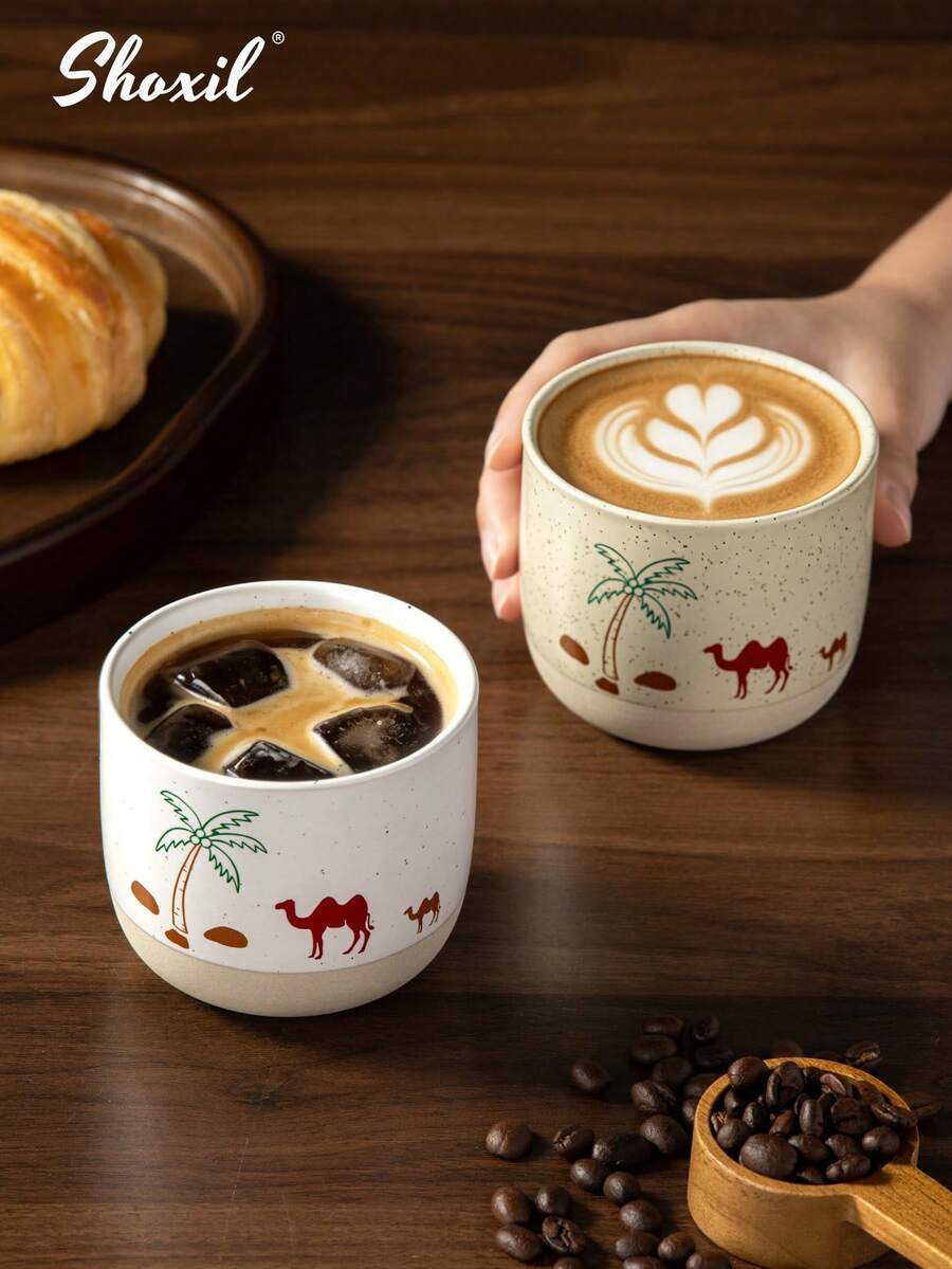 1 chiếc cốc sứ kiểu Trung Đông hình lạc đà và cây cọ, thích hợp dùng cho gia đình, quán cà phê, lễ Eid Al-Adha, tiệc tùng. - Tách - Xem 1