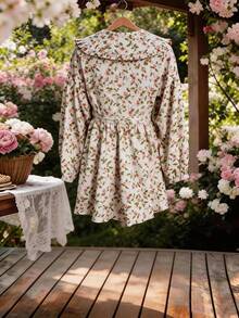 Damen süßes Blümchen-Kleid, Peter-Pan-Kragen, Rüschenbesatz an Ärmeln und Saum, kurzes Lässig-Kleid, geeignet für Urlaub, Alltag, Büro, Date, französischer Street-Style, vielseitig tragbar, bezauberndes Sommerkleid, Damen Lässig-Kleid, Damen Blumenkleid, Damen Kurzkleid, Damen Langarmkleid, bedrucktes Kleid, elegantes Lässig-Urlaubskleid Frühling Weiß - Weiss - Übersicht 3