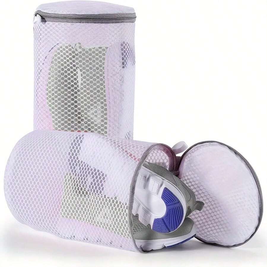 2 pièces Sacs de lavage de chaussures pour l'automne/l'hiver, sacs de blanchisserie en maille pour chaussures de sport, sacs de lavage de chaussures, sacs de lavage en tissu nid d'abeille gris avec fermeture éclair, 7 x 15 pouces convenant aux baskets, chaussures de sport, chaussures boostées, pantoufles - Voir 1