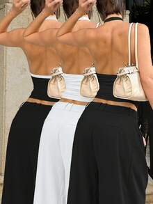 3pcs Women's Casual Sexy Versatile Ribbed Spaghetti Strap Camisole Set, Spring/Summer - Black and White - View 4