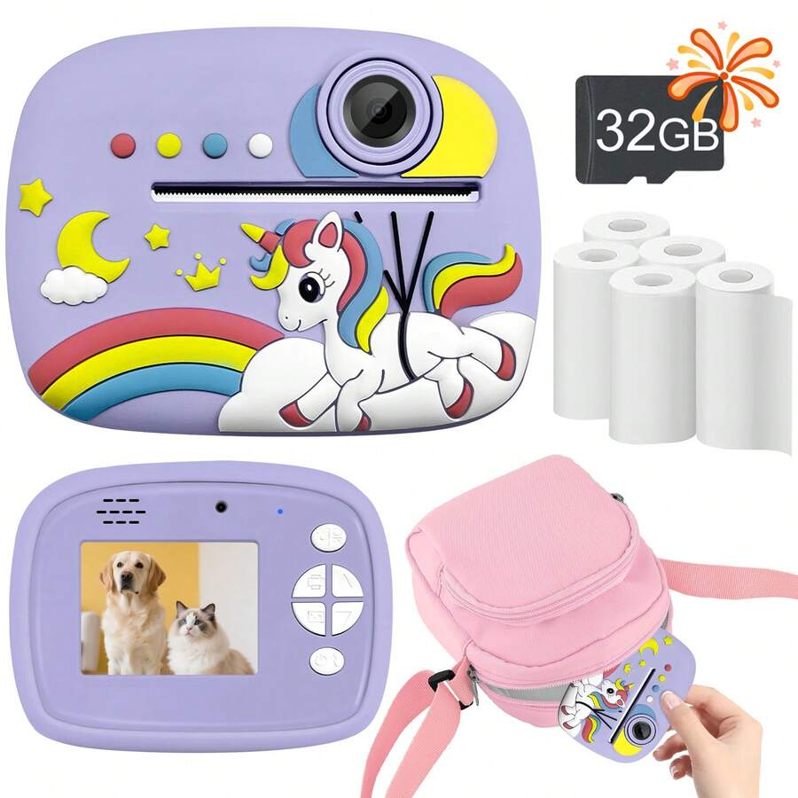 2,3" Sofortbildkamera für Kinder, mit lustigen Rahmen, Aufklebern und Filtern, Dual-Linse 48MP 1080P Sofortbilddigitalkamera Spielzeug, 16x Digitalzoom mit MP3-Player, Spielen, Selbstauslöser-Modus und robustem Design, ideales Weihnachts-/Geburtstagsgeschenk, tragbares Reisespielzeug