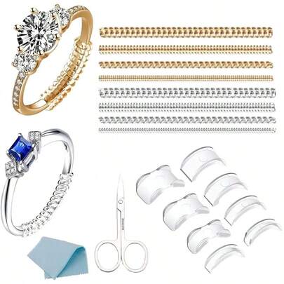 KLONKEE Ring Size Adjuster For Loose Rings – 18 Pack Invisible Silicone Ring Sizers With Precision Scissors, Includes Ring Spacer, Ring Tightener – Trim To Fit Thick Or Thin Bands – For Women & Men