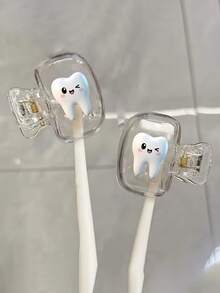 Smiling Face Toothprint Pattern Portable Toothbrush Holder Set, Suitable For Home And Travel, Toothbrush Protective Cover, Ideal For School, Home And Travel Use, Great Gift For Family And Friends - Multicolor - View 2