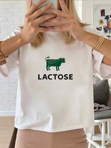 Funny Minimalist White T-Shirt With Green Cow Logo And Text, 100% Breathable Cotton, Short Sleeve, EU Sizes S-3XL, Perfect Gift - 白色 - 查看 6