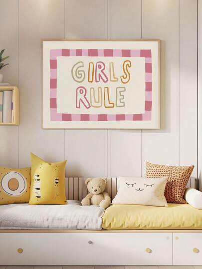 1 tranh canvas treo tường, tranh trang trí phòng trẻ em có khung, chủ đề "Girls Rule", tranh trang trí phòng bé gái, tranh treo tường dễ thương cho phòng trẻ em, poster sọc hồng cho phòng trẻ sơ sinh, trang trí phòng chơi vui nhộn, tranh in treo tường phòng trẻ em, trang trí phòng ngủ, trang trí phòng trẻ sơ sinh, trang trí phòng trẻ em, trang trí phòng chơi, trang trí trường mầm non, quà tặng