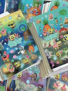SpongeBob SquarePants Conjunto de 8/16 adesivos fofos de grafite do SquarePants, adesivos de manual do personagem Sereia SquarePants, adesivos impermeáveis de desenho animado, cartões decorativos com estampas fofas e fita adesiva de papel, cores e estilos aleatórios (8 unidades/conjunto). - Multicolorido - Ver 6