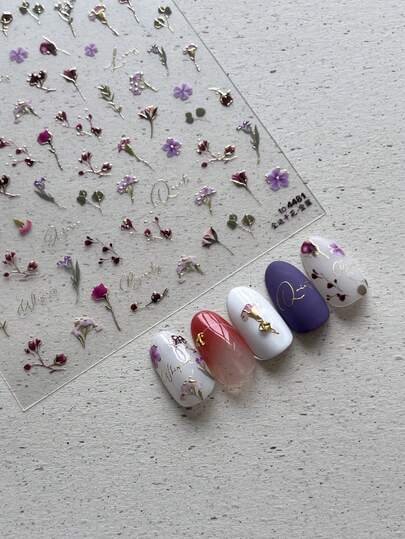 1pc Dried Rose, Butterfly, Heart, Crane Nail Art Sticker, Silver Metallic Pen Drawing, Rhinestone Nail Decals Nails Nail Supplies Nail Stickers