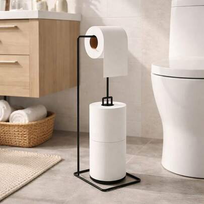 Porta Papel Higiênico Suporte Para Papel Higiênico Chão Banheiro Aramado Preto Epóxi Organização