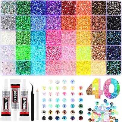 3mm Mixed Color Crystal Rhinestone Decoration Set, Includes Tweezers And B7000 Glue, Suitable For Clothing, Cups, Shoes, Fabrics And Other DIY Decorations