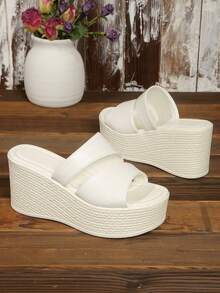 Women's Thick Sole Wedge Slippers, Fashion Outdoor Versatile Comfortable Lightweight High Heel Sandals For Summer - White - View 6