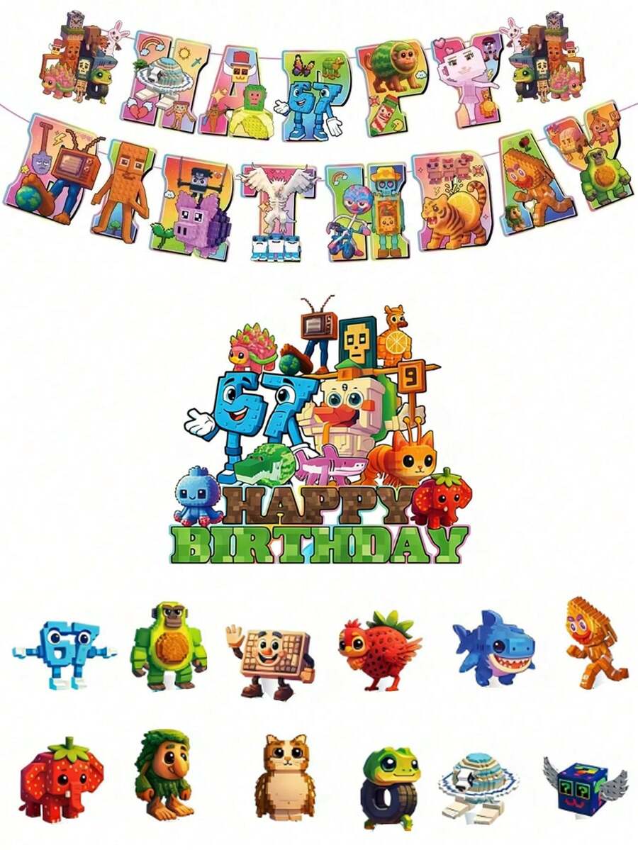 Juego de fiesta de 28 piezas/set de derretimiento cerebral italiano, incluye decoraciones de fiesta de cumpleaños con patrón 6*7, decoraciones de fiesta/cumpleaños Tong Tong Tong Sahur. Incluye pancarta, decoraciones festivas en espiral, suministros para fiestas, pancarta de decoración, fiesta temática, adecuado para decoraciones de hogar/jardín. - multicolor - Ver 1
