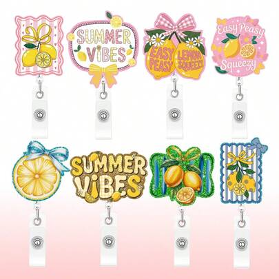 1pc Lemon Bow Retractable Badge Reel, Summer Lemon Theme Badge Reel, Expandable With Name Tag Clip, ID Holder And Nurse Badge Accessories, Suitable For Pharmacists, Nurses And Medical Staff, Back To School Essential