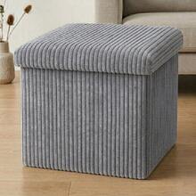 Taburete Organizador de Pana de 38x38x38 cm Tela Suave para Sala de Estar Decoración de Interiores Moderna Plegable Organizador Textura Relieve Multiusos. - Gris Claro - Ver 5