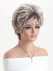 Women's 10-Inch Fashionable Fluffy & Natural Short Curly Synthetic Hair Alloy Gold With Bangs Suitable For Daily Wear,Evening Parties, Gatherings, Outings And Birthdays - 混金色 - 查看 4