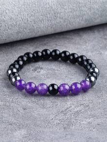 黑碧玺紫水晶串珠手链：增强力量、缓解压力、保护身心，男女皆宜，具有接地气功效的水晶宝石波西米亚风男士饰品 - 彩色 - 查看 8