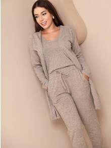 Women's Lanzinha 3-Piece Set: Tank Top, Cardigan, And Pants - 沙米色 - 查看 6